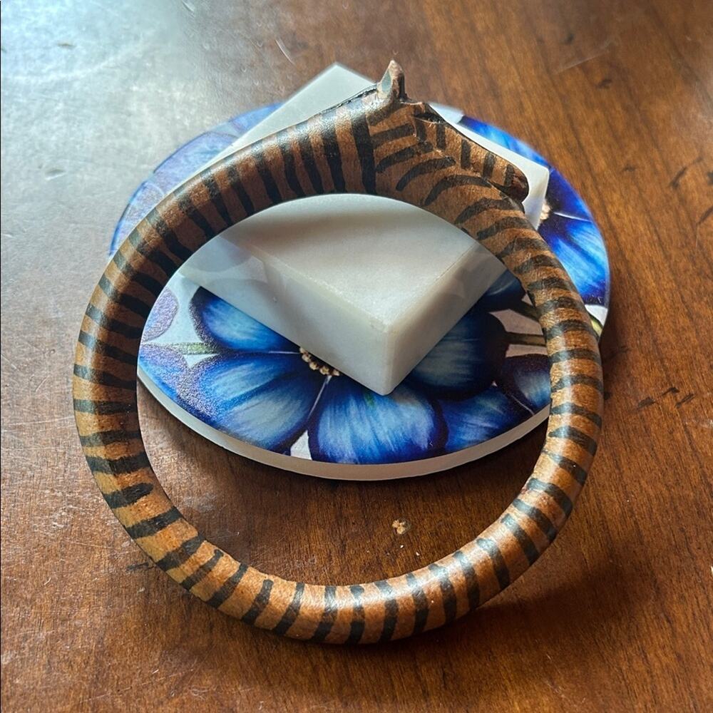 Zebra Carved Animal Wooden Bangle Bracelet #B44